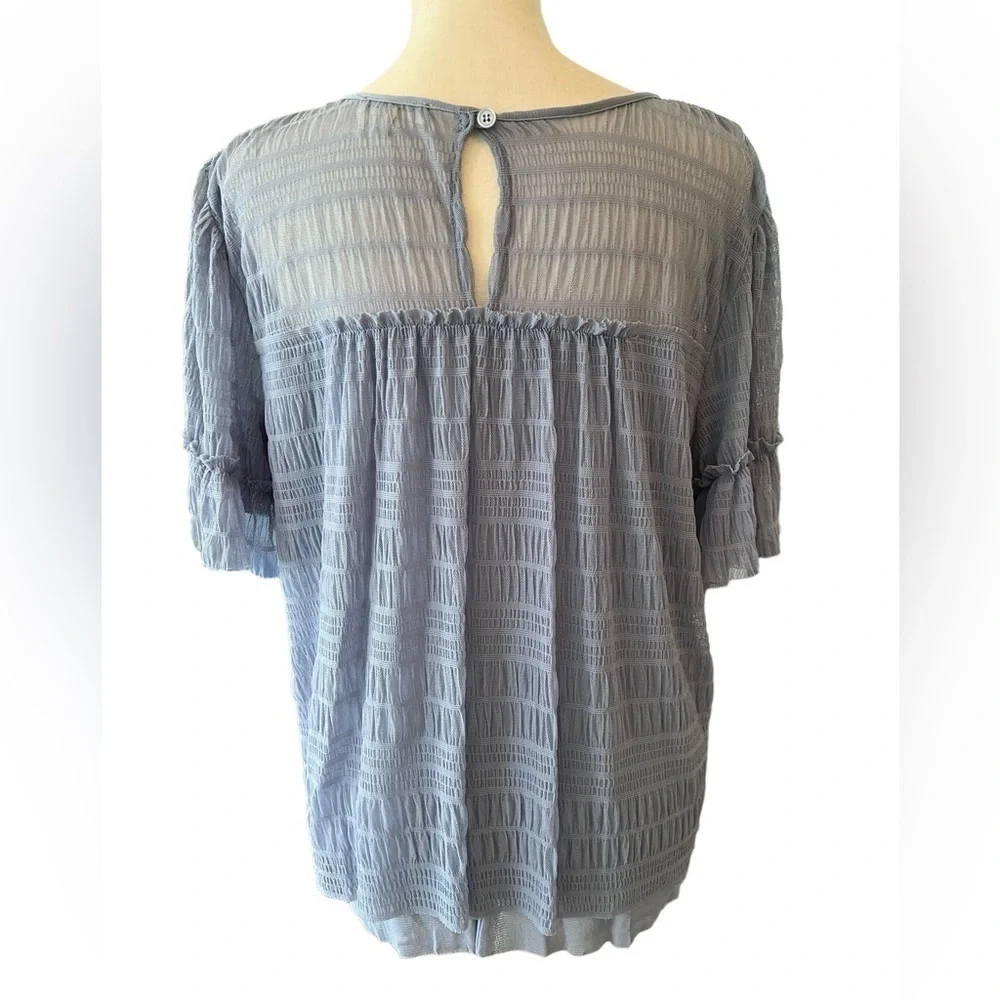Max Studio Blouse L Cornflower Blue Mesh Flowy Top - Picture 3 of 12